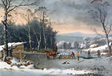 Winter auf dem Land, Eis holen, veröffentlicht von Currier und Ives, New York, 1864